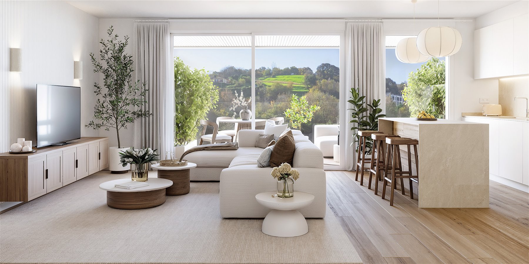 Salón abierto con vistas